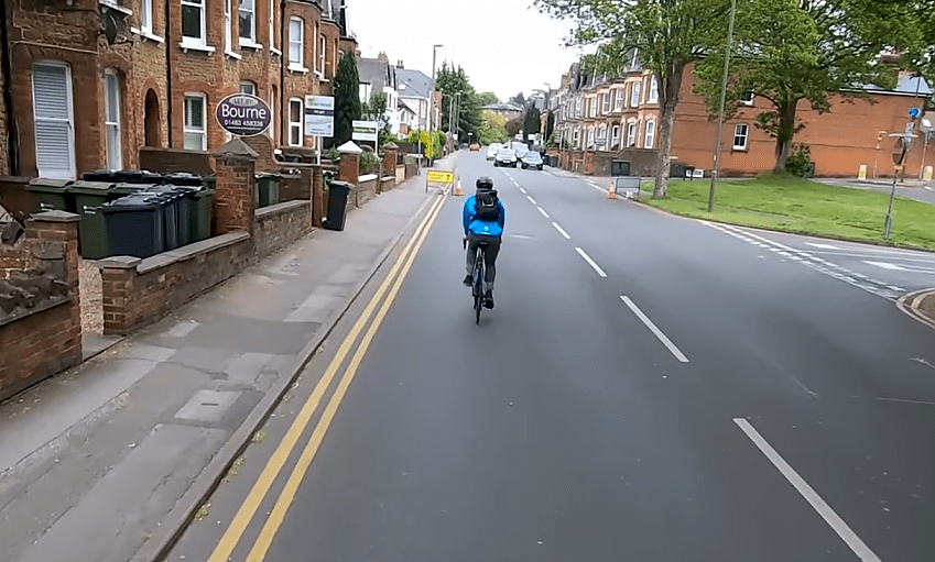An example of using 'primary' position, with the cyclist taking the centre of the lane.