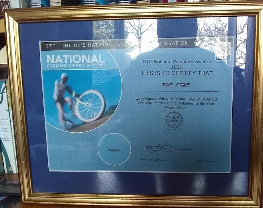Ray's National Volunteer of the Year Award certificate
