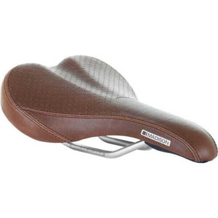 A brown bicycle saddle