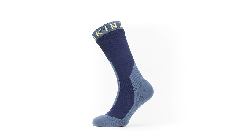 Sealskinz sock in blue and grey on a white background
