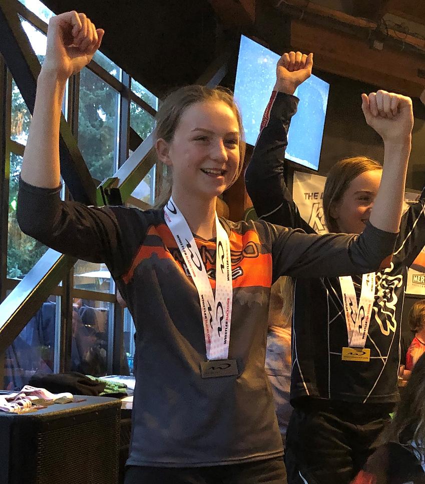 Eme receiving her second place medal at Whistler ladies’ race presentation