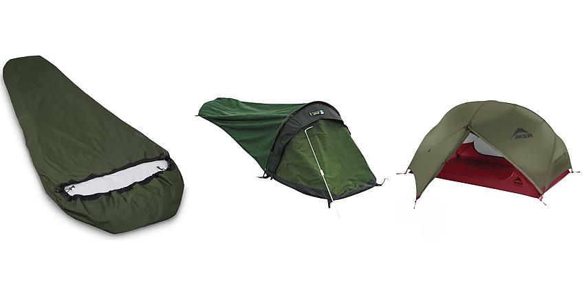 Selection of camping shelters