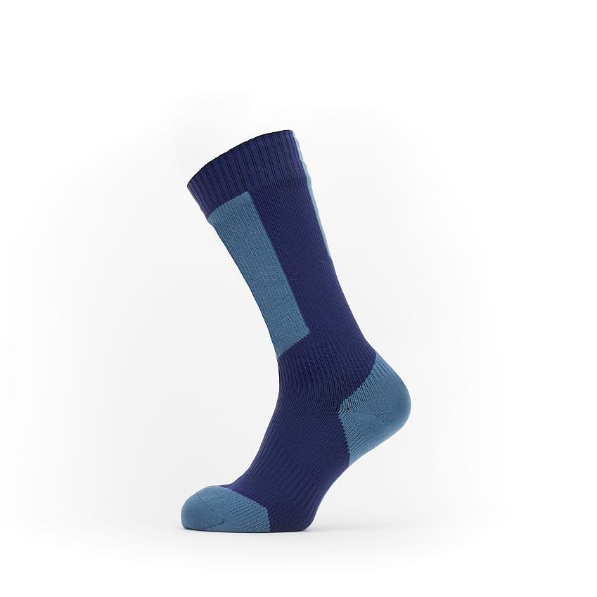 Sealskinz waterproof cold weather sock with Hydrostop, in dark blue and light blue blocks