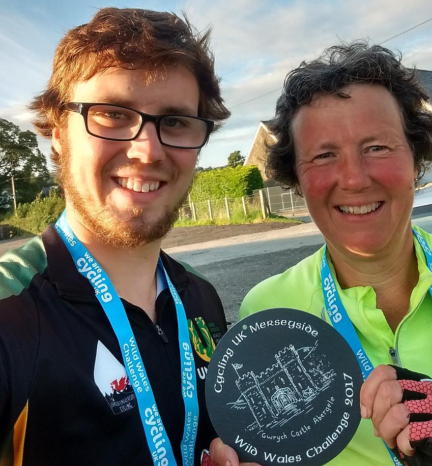 Linda and her son Matthew with their Wild Wales Challenge medals