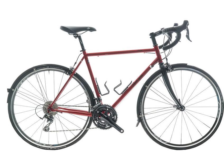 Spa Cycles Steel Audax, a red drop-bar bike with mudguards