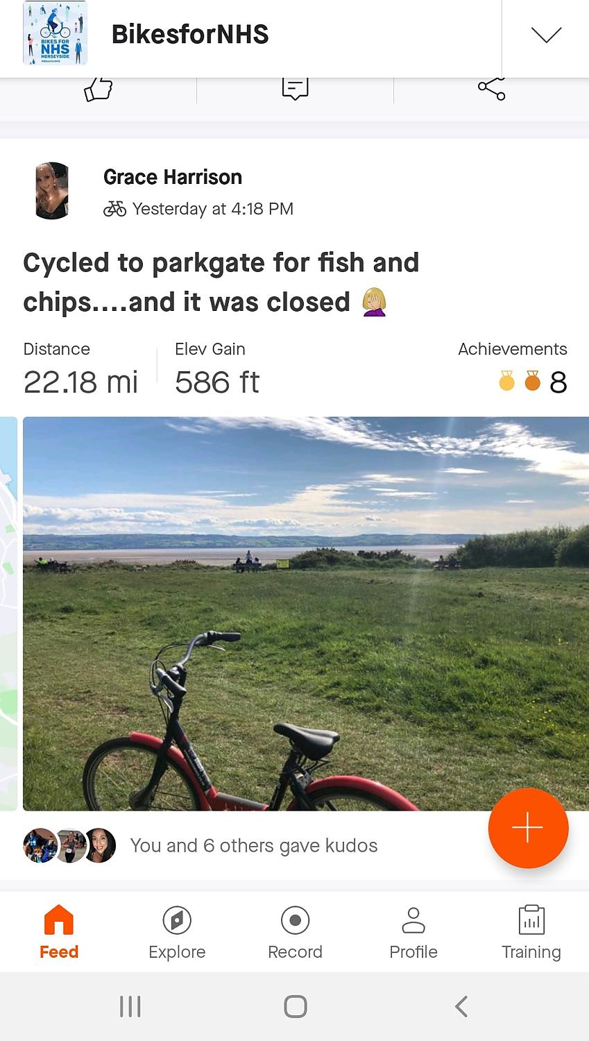 A screenshot of a bicycle with the coast in the background from the Strava app