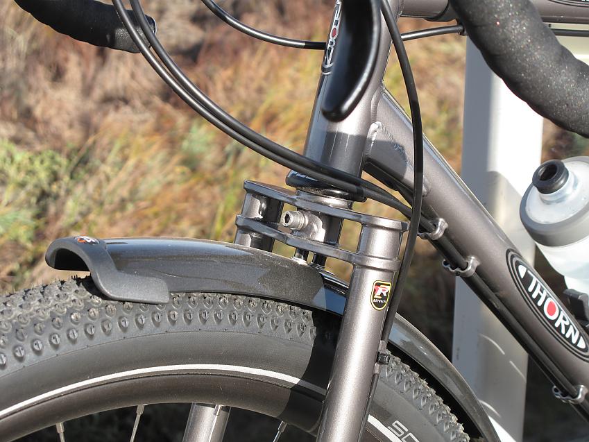 A close-up showing the Thorn's front fork