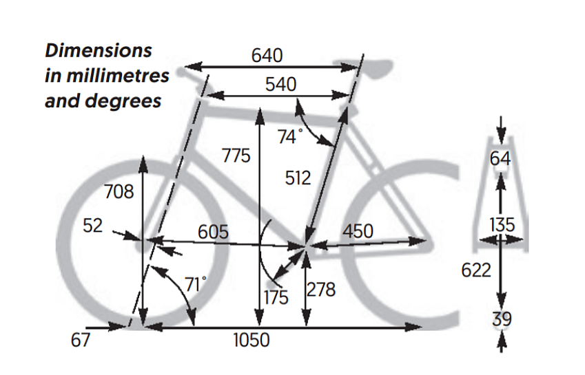 Trek 520 frame dimensions in millimetres and degrees