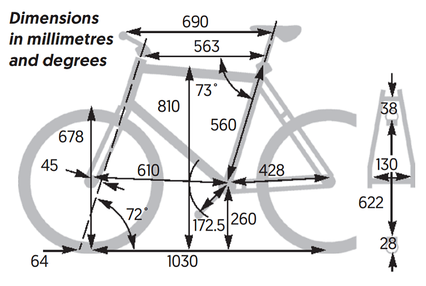 Van Nicholas Yukon Disc frame dimensions in millimetres and degrees