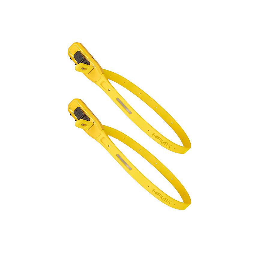 Two small yellow bike locks designed to look like cable ties