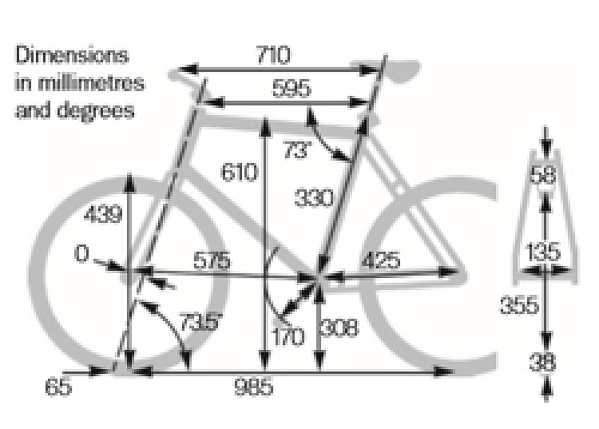An illustration showing all the dimensions and measurements of the Birdy World Sport folding bike