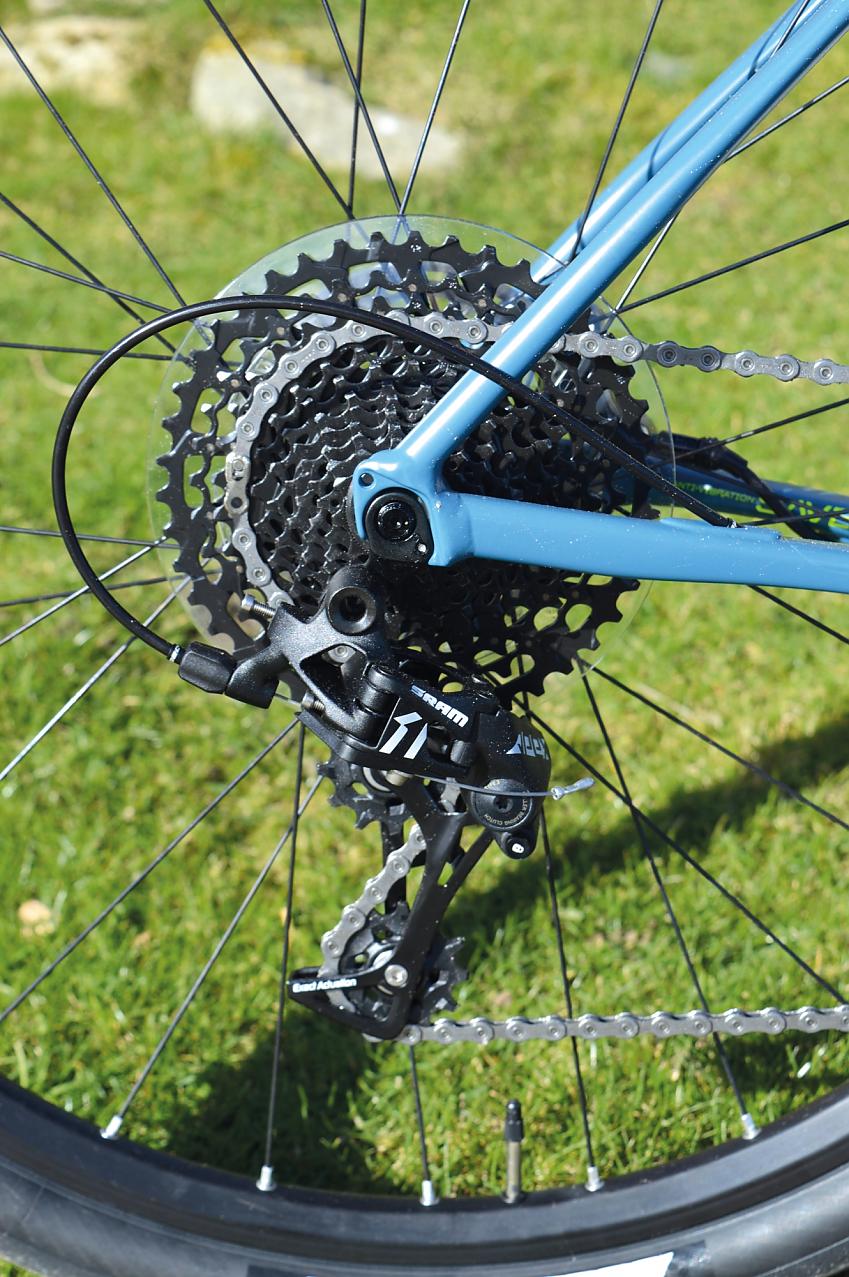 A close-up of the Cannondale Slate Apex rear wheel showing the cassette