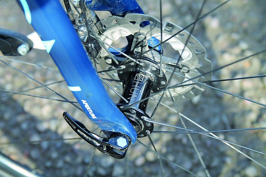 A close-up showing the Mason Resolution’s front disc brakes