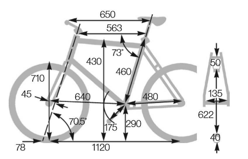 Cube Touring Hybrid Pro 400 EE frame dimensions in millimetres and degrees
