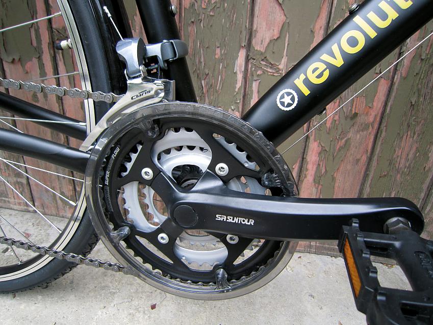 A close-up of the chainring of the Revolution