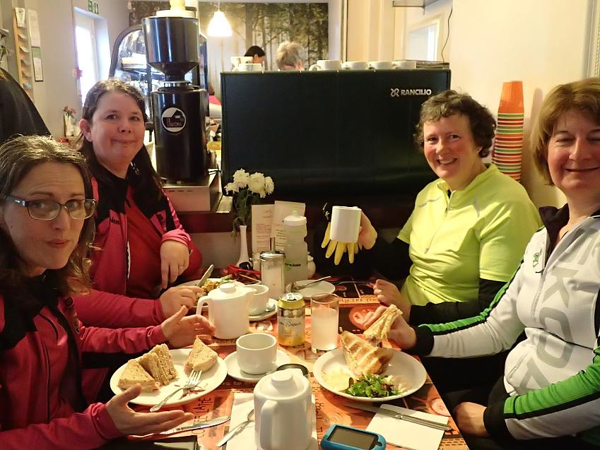 The Chester Fabulous Ladies enjoy a mid-ride lunch