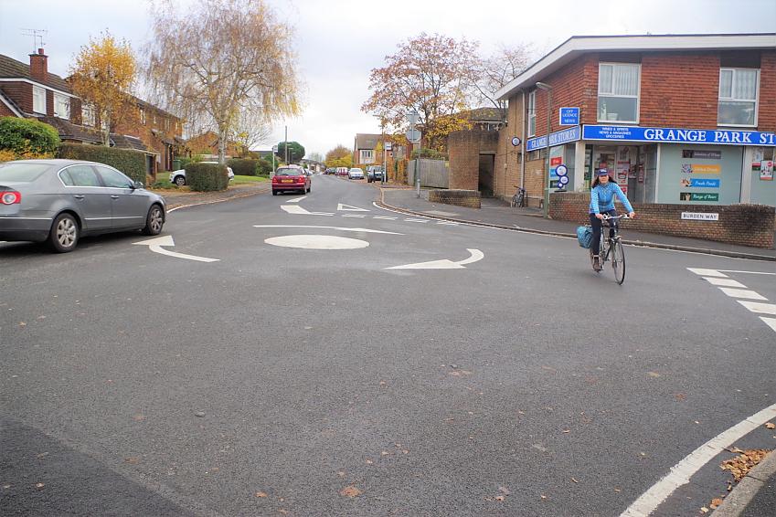 Riding in this position will make you more vulnerable – move into the centre of the roundabout as in the main photo at the top of this article