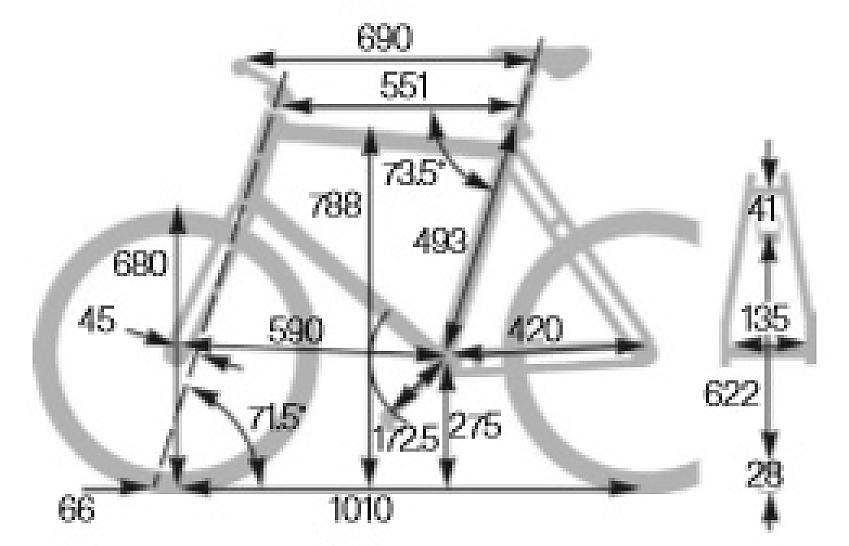 An illustration showing the dimensions of the Mason Resolution Ultegra Hydro steel road bike