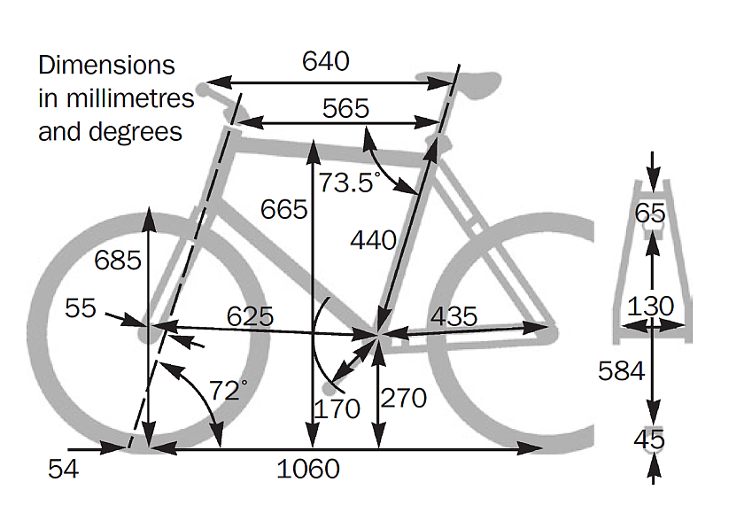 An illustration showing all the dimensions and measurements of the Pinnacle Chromium 2 Women's hybrid bike