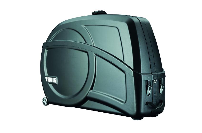 Thule's hard case bike box, the RoundTrip Transition. It's hard plastic and green