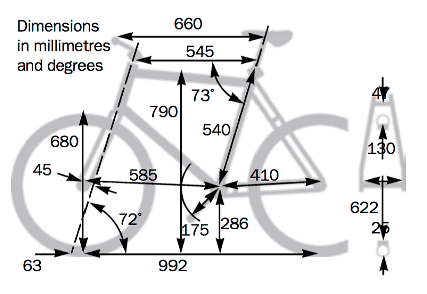 Illustration showing the measurements and dimensions of the Wiggle Road Bike