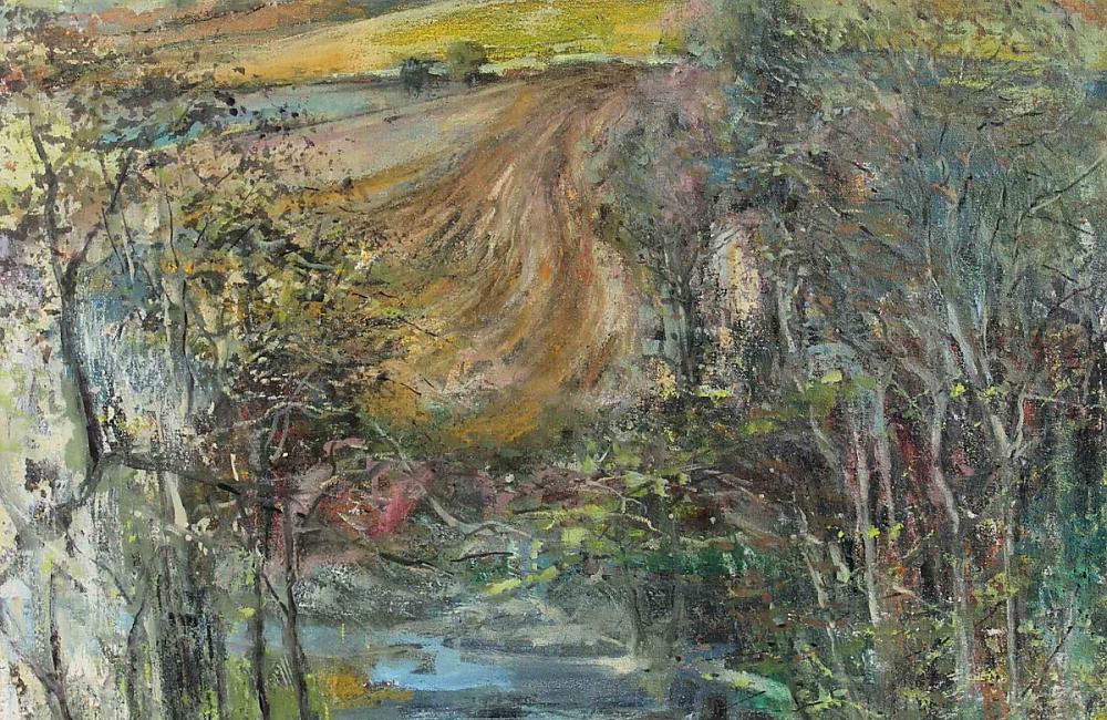 Autumn, an oil on canvas impressionistic landscape painting by David Hugh Lockett