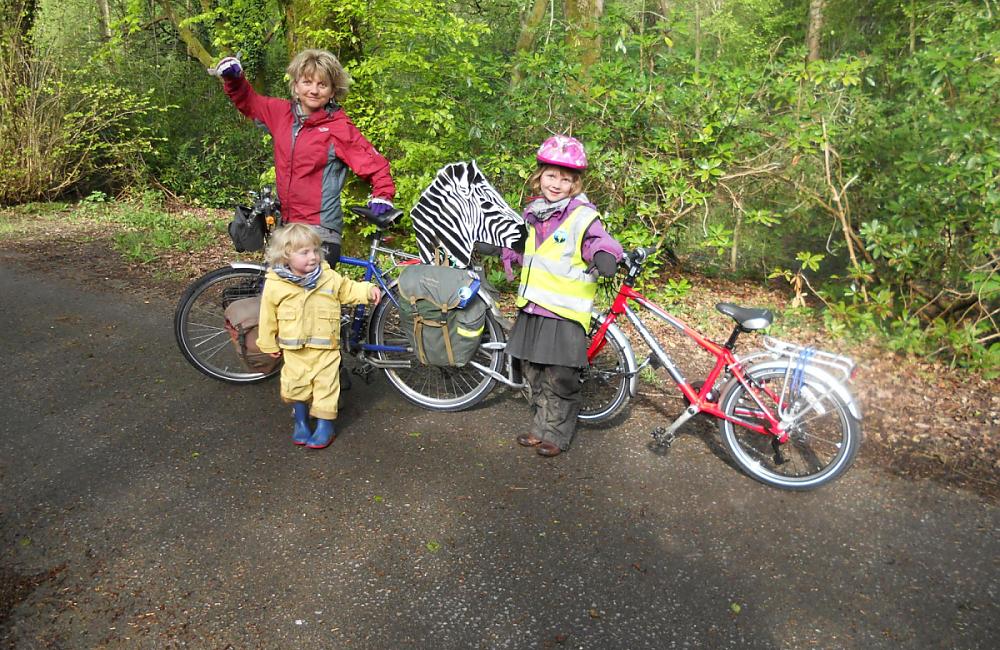 Josie Dew and family cycling to school 