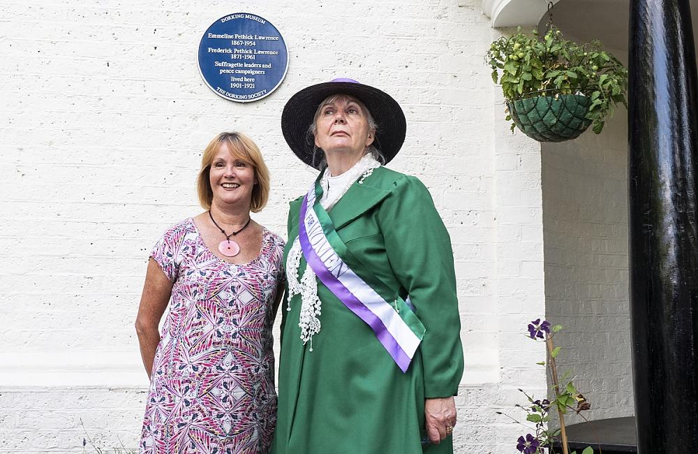 Author Kathy Atherton with 'Mrs Pankhurst'