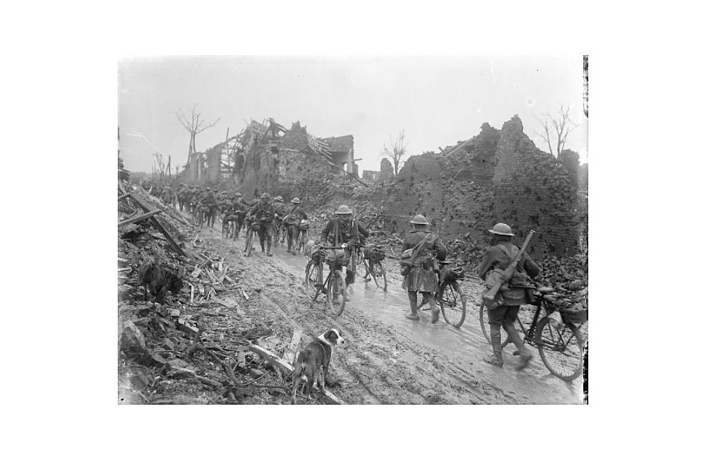 British bicycle troops in Brie, Somme - March 1917