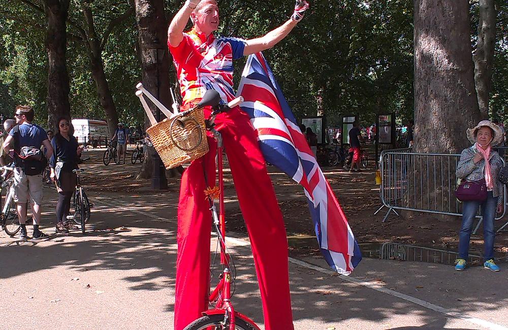 On a bike AND stilts in Green Park
